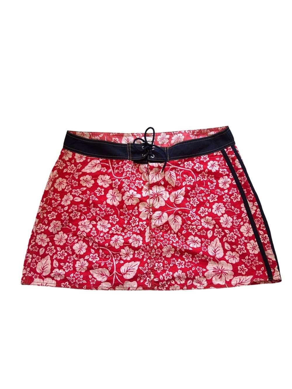 Catalina Red Floral Lace-Up Mini Skirt with Black Trim